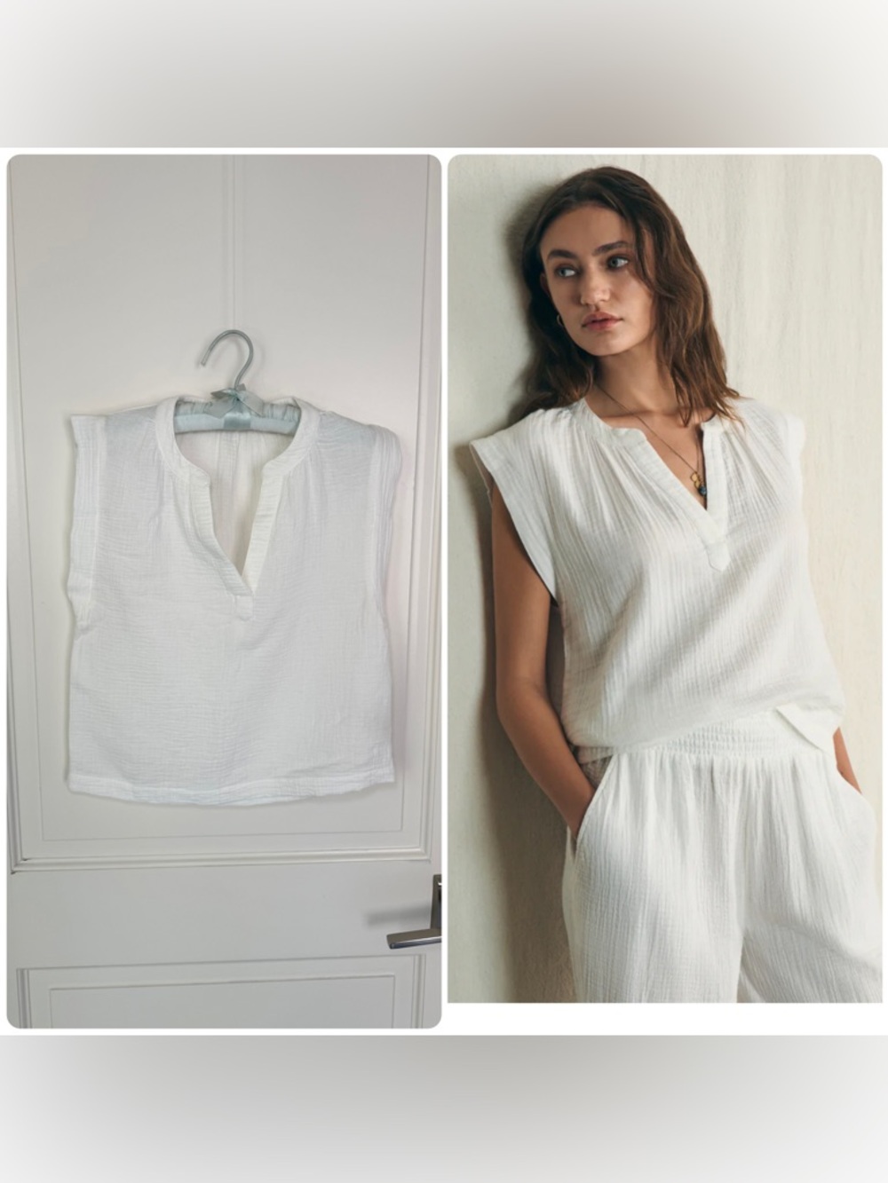 Faherty White Dream Muslin Gauze Cotton Dylan Sleeveless Top XXS - Runs Generous